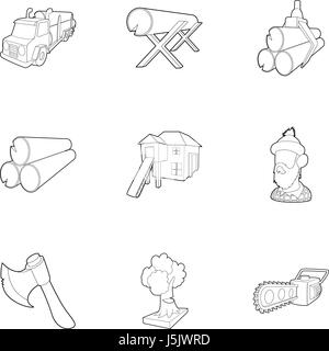 Firewood icons set, outline style Stock Vector