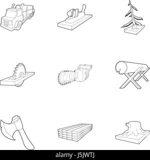 Felling icons set, outline style Stock Vector