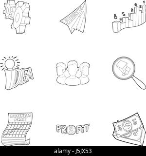 Startup icons set, outline style Stock Vector