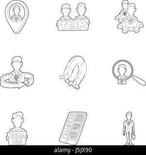 Job search icons set, outline style Stock Vector