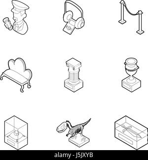 Museum icons set, outline style Stock Vector
