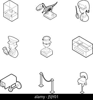 Going to museum icons set, outline style Stock Vector