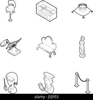 Historical museum icons set, outline style Stock Vector