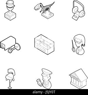 Items in museum icons set, outline style Stock Vector