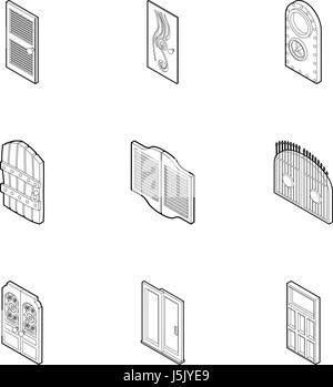 Security doors icons set, outline style Stock Vector