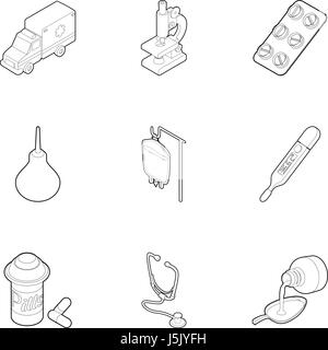 Doctoral icons set, outline style Stock Vector