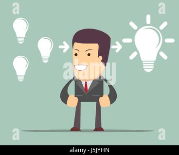 businessman Think about ideas. man stands in front of bulbs elements. cooperate concept. Stock Vector