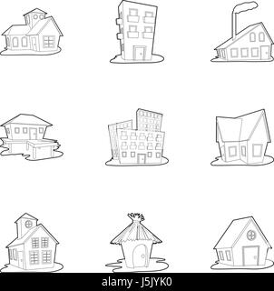 Dwelling icons set, outline style Stock Vector