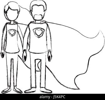 blurred silhouette caricature faceless full body couple super hero with heart symbol in uniform Stock Vector