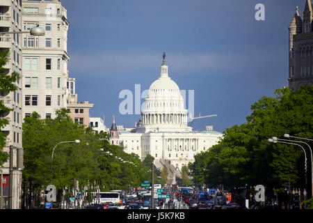 Pennsylvania Avenue towards the Capitol building dome of Congress ...