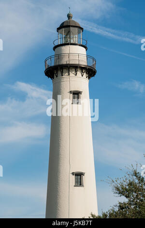 St. Simons Island Lighthouse bathed in late afternoon golden light, St. Simons Island, Georgia Stock Photo