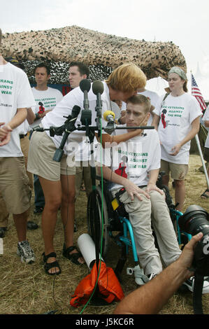 Tomas Young, who was injured on the same day as Casey Sheehan was killed, says he would like to have a meeting with George W. Bush about stem cell research. Young was paralyzed when he was shot while riding in a truck. Protests against George W Bush take place near his home in Crawford, Texas over the summer of 2005. Anti-War activist Cindy Sheehan had begun the protests after her son Casey Sheehan was killed in Iraq during the U.S. invasion. Sheehan demanded that Bush talk to her about the war, and when he didn't, she set up a protest outside his ranch. Stock Photo