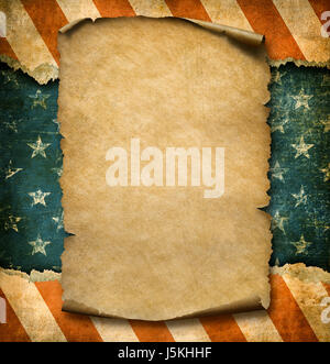 Grunge blank paper declaration over USA flag independence day template 3d illustration Stock Photo