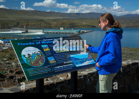 Interpretive board at Wanapum Dam Overlook, Grant County, Washington Stock Photo