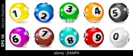 Vector Colorful Bingo. Lottery Number Balls. Colored balls isolated. Bingo ball. Bingo balls with numbers. Set of colored balls. Realistic vector. Lot Stock Vector