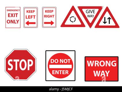 a set of assorted street signs in red Stock Vector