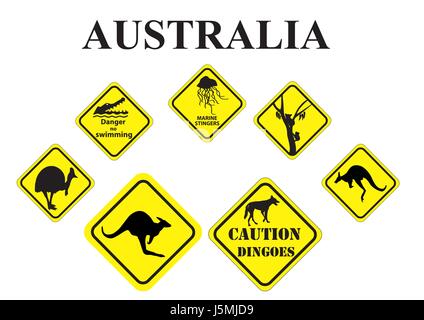 Australian yellow road warning signs with flag Stock Vector Image & Art ...