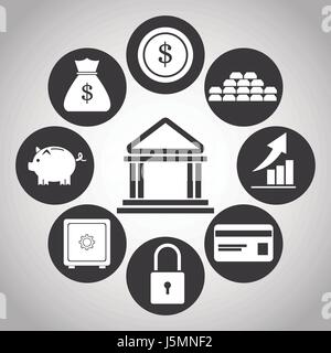 building bank money security credit growth. banking pictogram image Stock Vector