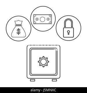 box safe money security bag money dollar outline Stock Vector