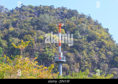 Tsunami siren warning loudspeakers are installed on the beach in Thailand Stock Photo