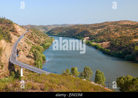 The Lower Guadiana International Bridge on the boundary between Portugal and Spain Stock Photo