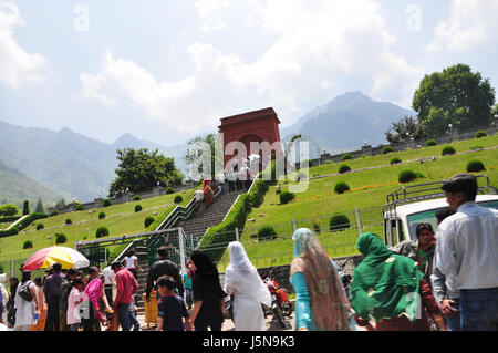 Srinagar's Beautiful Mughal Gardens, Nishat Bagh, Mughal Gardens Built In 1632 AD. Mughal gardens on banks Dal Lake. (Copyright © by Saji Maramon) Stock Photo