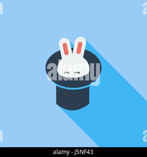 Rabbit in magician hat icon. Flat vector related icon with long shadow for web and mobile applications. It can be used as - logo, pictogram, icon, inf Stock Vector
