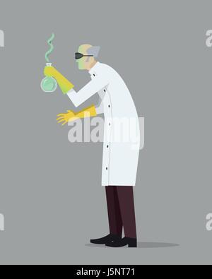 A crazy mad scientist in his laboratory experimenting on secret formula. Stock Vector