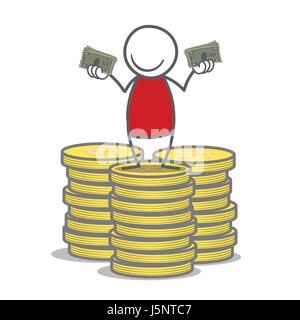 Doodle man holding bills in his hands. Stock Vector
