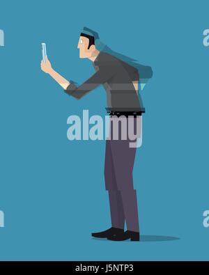 A man disappearing while looking at his phone. Stock Vector