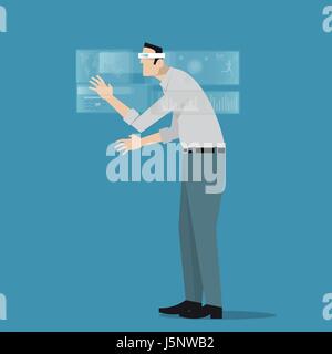 Man wearing virtual reality glasses. Stock Vector