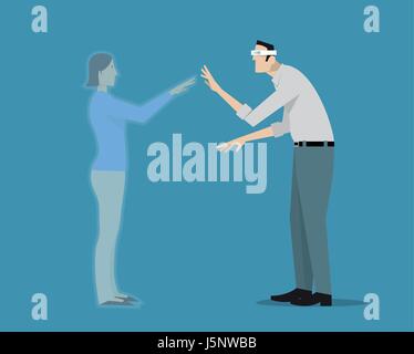 Man using hololens augmented reality headset to visualize his girlfriend. Stock Vector
