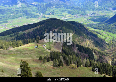 View to valley from Rossfeldstrasse panorama road near Berchtesgaden, Bavaria, Germany. Stock Photo