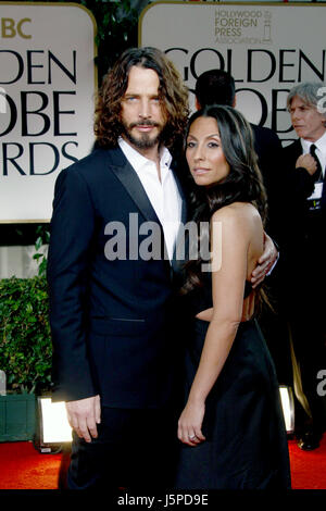 Los Angeles, United States Of America. 15th Jan, 2012. Singer Chris Cornell and Vicky Karayiannis arrive at the 69th Annual Golden Globe Awards presented by the Hollywood Foreign Press Association in Hotel Beverly Hilton in Los Angeles, USA, on 15 January 2012. Photo: Hubert Boesl | usage worldwide/dpa/Alamy Live News Stock Photo