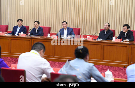 (170518) -- BEIJING, May 18, 2017 (Xinhua) -- Liu Qibao, head of the Publicity Department of the Central Committee of the Communist Party of China, speaks during a symposium marking the 80th anniversary of Xinhua Bookstore's founding in Beijing, capital of China, May 18, 2017.  (Xinhua/Zhang Ling) (zwx) Stock Photo