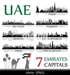 All the capital cities of the United Arab Emirates, vector illustration Stock Vector