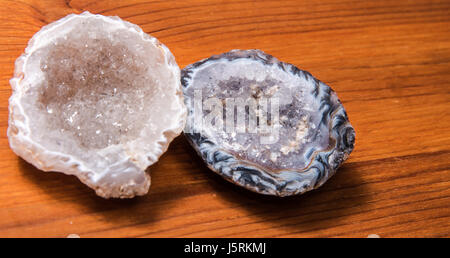 Quartz Agate cut in half agate geodes find, mineral Stock Photo