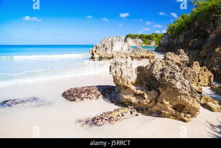 Coastal rocks of Macao Beach, natural landscape of Dominican Republic, Hispaniola Stock Photo