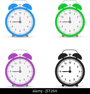 Alarm clock. Set icons. Flat design style. Vector illustration Stock Vector