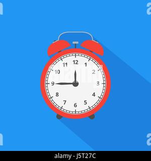 Alarm clock icon with long shadow. Flat design style. Vector ill Stock Vector