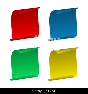 Colorful Banners set. Ribbons and round sticker. Paper scrolls.  Stock Vector