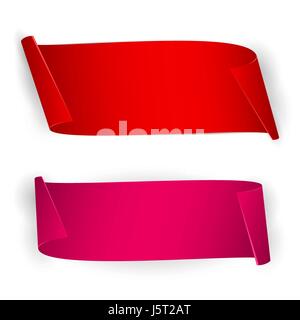 Colorful Banners set. Ribbons and round sticker. Paper scrolls.  Stock Vector