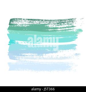 Ink vector brush strokes set. Vector illustration. Grunge hand drawn watercolor texture. Green and blue gradient background Stock Vector