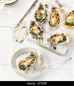 Gratinated oysters with kale filling Stock Photo