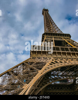 Looking up from the base of the Eiffel Tower Stock Photo