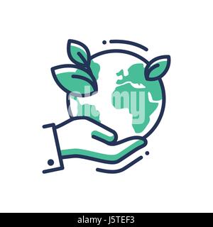 Green Earth - modern vector single line icon Stock Vector