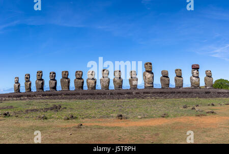 Moai Statues of Ahu Tongariki - Easter Island, Chile Stock Photo