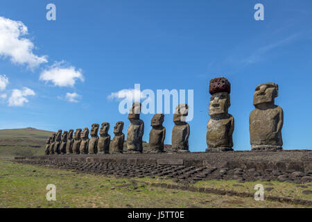 Moai Statues of Ahu Tongariki - Easter Island, Chile Stock Photo