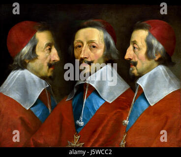 Triple Portrait of Cardinal de Richelieu 1642 Philippe de Champaigne 1602 - 1674 France French (  Cardinal and Duc de Richelieu (1585 - 1642)  Armand-Jean du Plessis, Cardinal and Duc de Richelieu (1585 - 1642), became a cardinal in 1622. He governed France as chief minister (  King Louis XIII ) 1624 until his death in 1642. Stock Photo