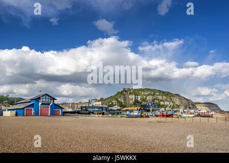 Hastings beach on the Stade Stock Photo